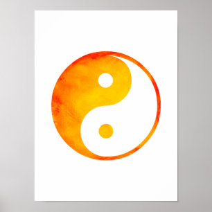 Yin Yang orange und gelber Aquarell-Chinese Poster