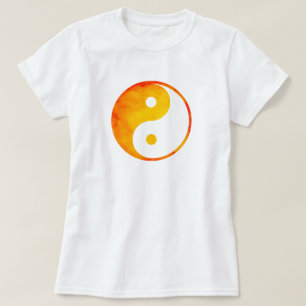 Yin Yang orange und gelber Aquarell-Chinese T-Shirt
