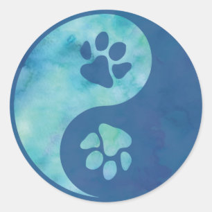 Yin Yang Paw Blau Klassischer Rund Sticker
