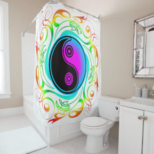 Yin Yang Psychedelic Rainbow Tattoo Duschvorhang