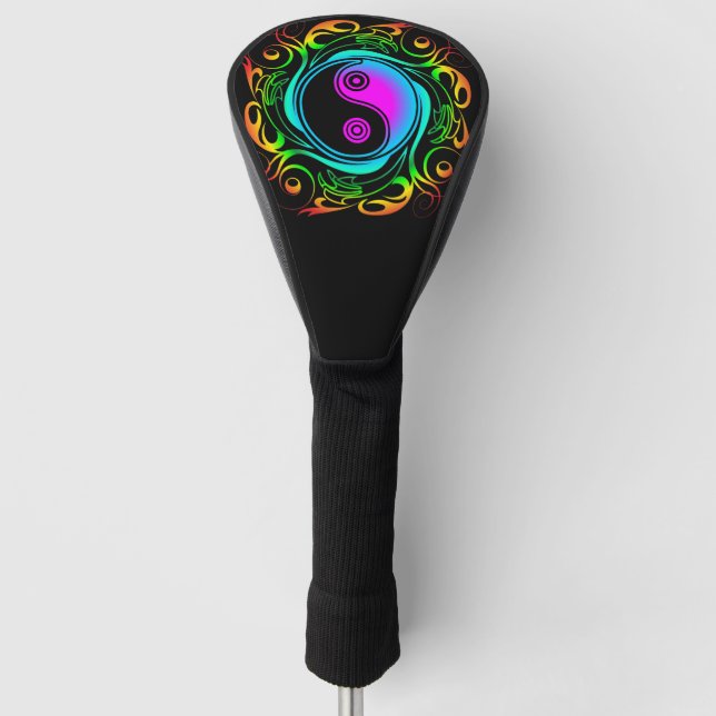 Yin Yang Psychedelic Rainbow Tattoo Golf Headcover (Vorderseite)