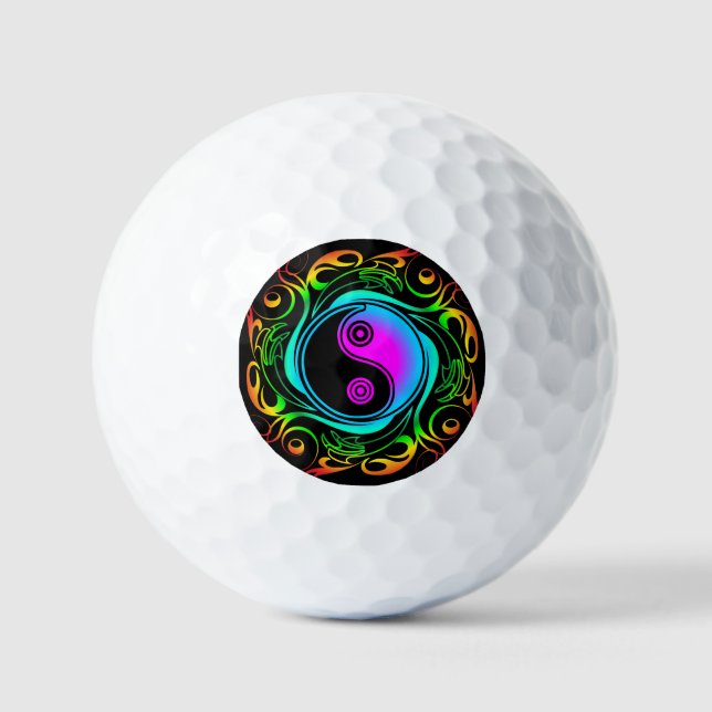 Yin Yang Psychedelic Rainbow Tattoo Golfball (Vorderseite)