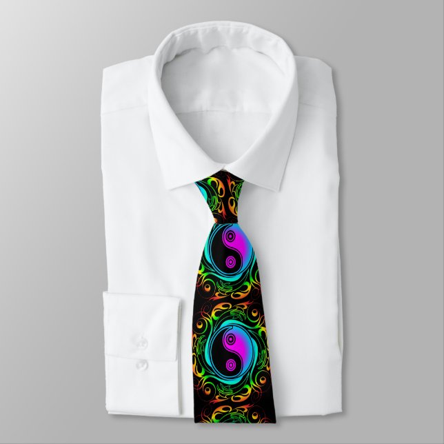 Yin Yang Psychedelic Rainbow Tattoo Krawatte (Gebunden)