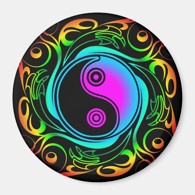 Yin Yang Psychedelic Rainbow Tattoo Magnet (Vorne)