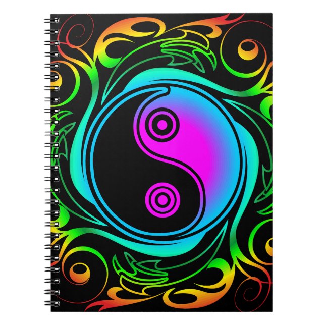 Yin Yang Psychedelic Rainbow Tattoo Notizblock (Vorderseite)