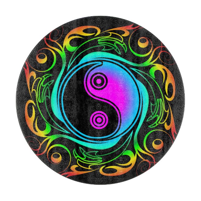 Yin Yang Psychedelic Rainbow Tattoo Schneidebrett (Vorderseite)