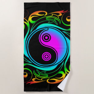 Yin Yang Psychedelic Rainbow Tattoo Strandtuch
