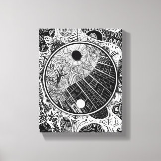 Yin Yang Rahmen Zirkuläre Linienarbeit Leinwanddruck