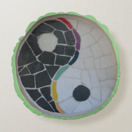 Yin Yang Rainbow Mosaic Yoga Round Pillow Rundes Kissen