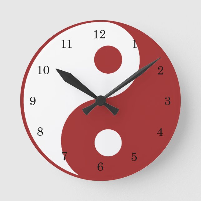 Yin Yang Red und White Symbol Clock Runde Wanduhr (Vorderseite)