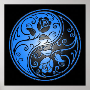 Yin Yang Rose, blau und schwarz Poster