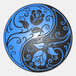 Yin Yang Rose, blau und schwarz Runder Aufkleber