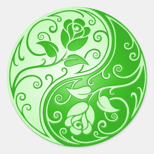 Yin Yang Rose, grün Runder Aufkleber (Vorderseite)
