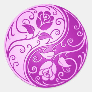 Yin Yang Rose, lila Runder Aufkleber