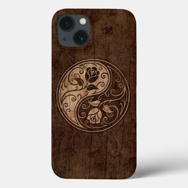 Yin Yang Rose mit Holzkörneffekt Case-Mate iPhone Hülle (Rückseite)