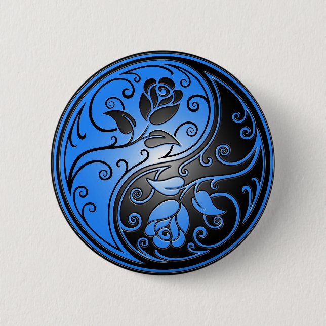 Yin Yang Rosen, Blau und Schwarzes Button (Vorderseite)