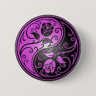 Yin Yang Rosen, lila und schwarz Button