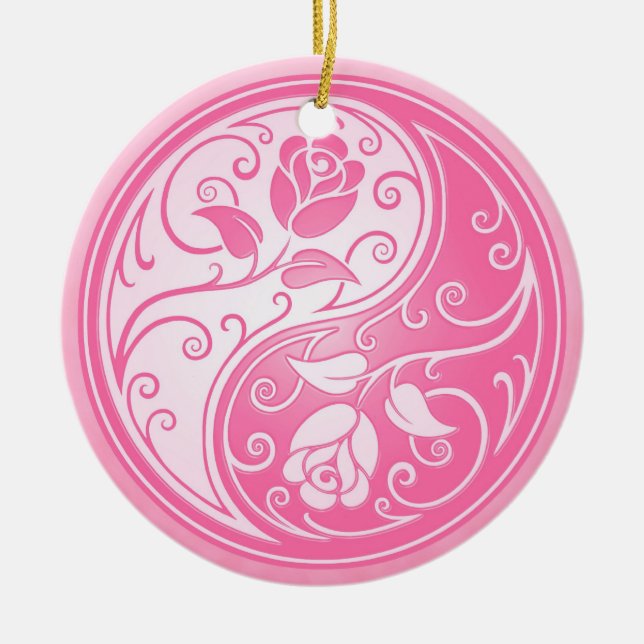 Yin Yang Rosen, rosa Keramik Ornament (Vorne)