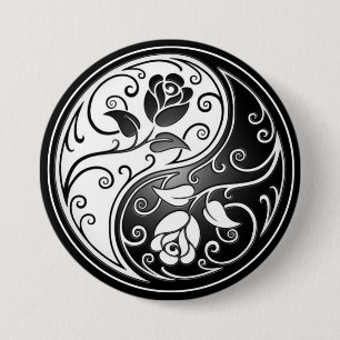 Yin Yang Rosen, schwarz Button