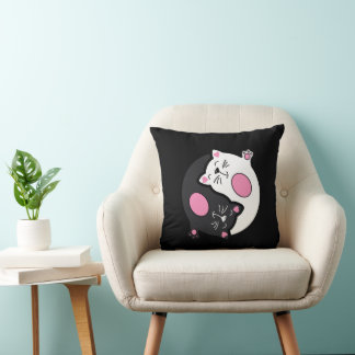 Yin Yang Schlafende Katzen in Schwarz und Weiß Kissen