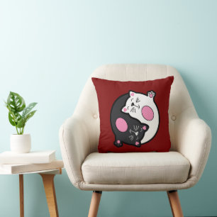 Yin Yang Schlafende Katzen in Schwarz und Weiß  Kissen