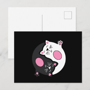 Yin Yang Schlafende Katzen in Schwarz und Weiß Postkarte