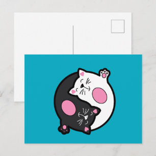 Yin Yang Schlafende Katzen in Schwarz und Weiß Postkarte