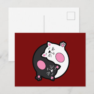 Yin Yang Schlafende Katzen in Schwarz und Weiß Postkarte