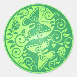 Yin Yang Schmetterlinge, grün Runder Aufkleber