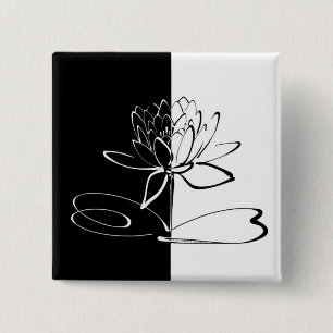 Yin Yang Schwarz-weiß Lotus Blossom Button