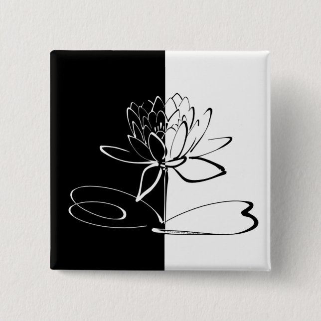 Yin Yang Schwarz-weiß Lotus Blossom Button (Vorderseite)