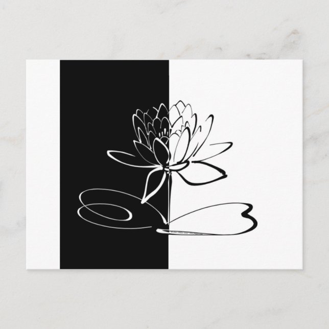 Yin Yang Schwarz-weiß Lotus Blossom Postkarte (Vorderseite)