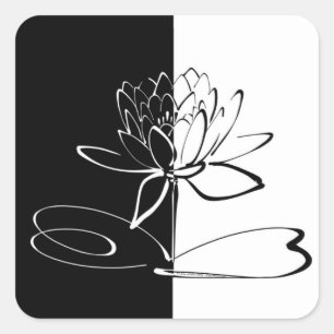 Yin Yang Schwarz-weiß Lotus Blossom Quadratischer Aufkleber