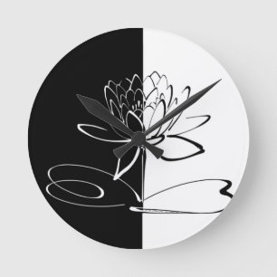 Yin Yang Schwarz-weiß Lotus Blossom Runde Wanduhr