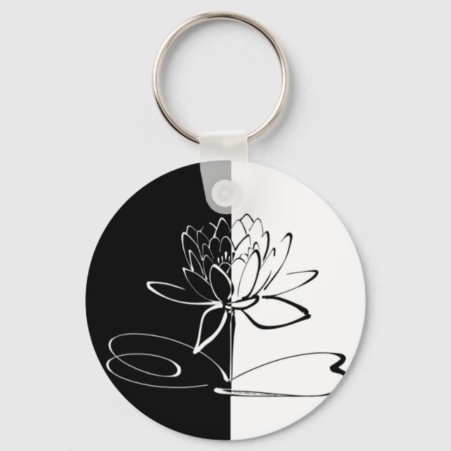 Yin Yang Schwarz-weiß Lotus Blossom Schlüsselanhänger (Vorderseite)