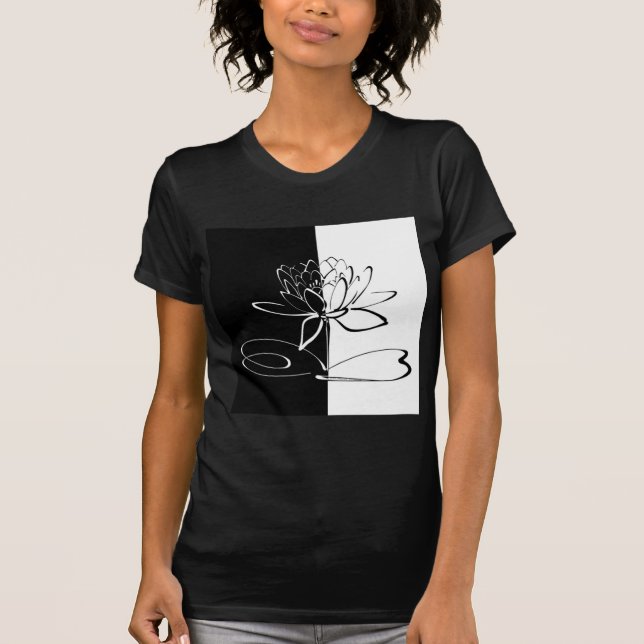 Yin Yang Schwarz-weiß Lotus Blossom T-Shirt (Vorderseite)