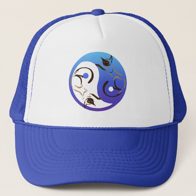 Yin Yang siamesische Katzen-Hut Truckerkappe (Vorderseite)