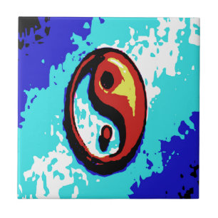 Yin Yang Sign Red and Blue Artistic Fliese