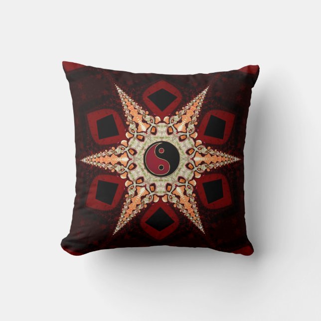 Yin Yang Star Dark Red+Black Cushion / Coussin (Recto)