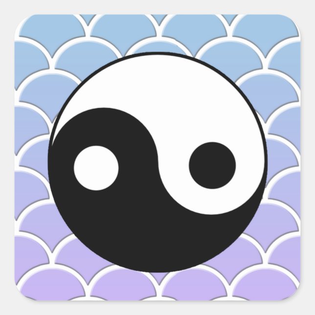 Yin Yang Symbol auf Wave Background Quadratischer Aufkleber (Vorderseite)