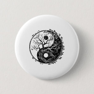 Yin Yang Symbol, Baum des Lebens, Tai Chi, Qigong, Button