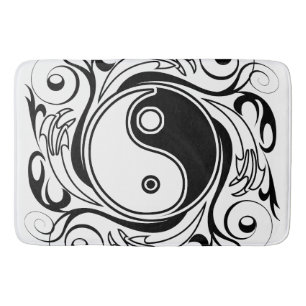 Yin & Yang Symbol Black and White Tattoo Style Badematte