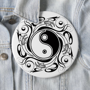 Yin & Yang Symbol Black and White Tattoo Style Button
