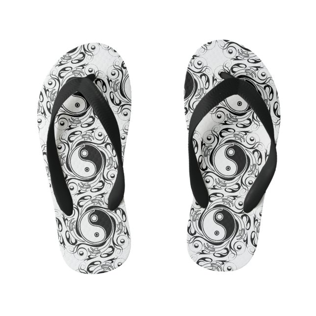 Yin & Yang Symbol Black and White Tattoo Style Kinderbadesandalen (Fußbett)
