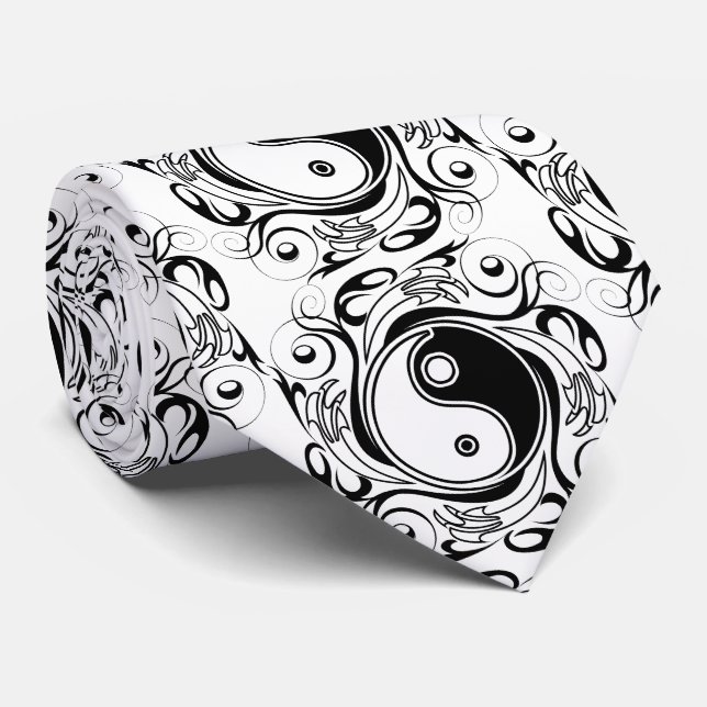 Yin & Yang Symbol Black and White Tattoo Style Krawatte (Gerollt)