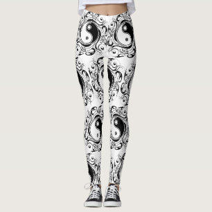 Yin & Yang Symbol Black and White Tattoo Style Leggings