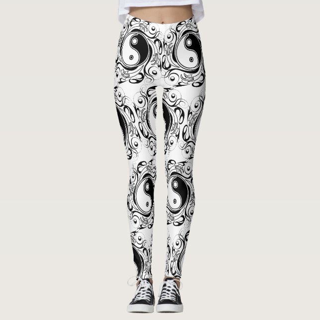 Yin & Yang Symbol Black and White Tattoo Style Leggings (Vorderseite)
