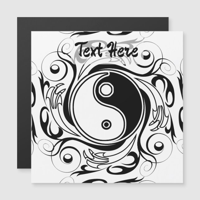 Yin & Yang Symbol Black and White Tattoo Style Magneteinladung (Vorne/Hinten)