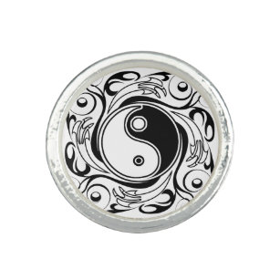 Yin & Yang Symbol Black and White Tattoo Style Ring