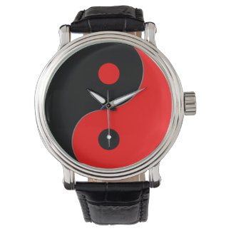 Yin Yang Symbol in Rot & Schwarz Armbanduhr